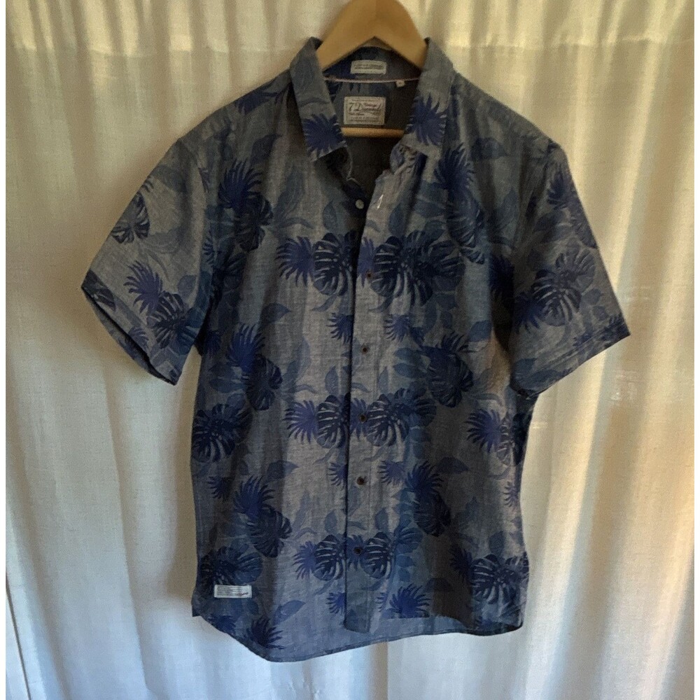 7 Diamonds Men's Blue Tropical Floral Hawaiian Short Sleeve Button-Up Shirt XL